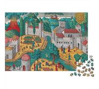 Mano Colorida Mapa de Ciudad Medieval Dibujado 38x26cm/1000pcs Puzzle Adecuado para Adultos Y Multitud Mayores De 14 Años