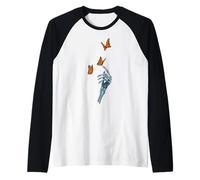 Mano de Esqueleto con Mariposa monarca en Estilo de Arte Vintage Camiseta Manga Raglan