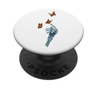 Mano de Esqueleto con Mariposa monarca en Estilo de Arte Vintage PopSockets PopGrip Adhesivo