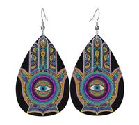 Mano De Hamsa Con Diseño Étnico Del Ojo Que Todo Lo Ve Pendiente De Piel Estampado Aretes De Cuero Suave Pendientes Colgante Para Aniversario Mujer