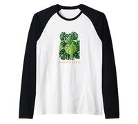 Mano Drawn Monstera en Color Hoja de Ventana Planta Natural Camiseta Manga Raglan