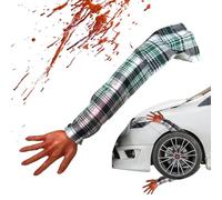 Mano falsa: Mano partida sangrienta de 56 cm con funda de tela a cuadros, accesorios realistas reutilizables de Halloween para cosplay, truco de casa embrujada