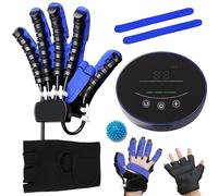 Mano Función Guante Robot para Rehabilitación, Dispositivo de Rehabilitación de Mano para Pacientes con Apoplejía Hemipléjica, Ortesis de Dedos Multifuncional de Fisi(Size:S izquierda,Color:Azul)