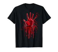 Mano Zombie Camiseta Sangrienta Salpicaduras Huella Horror Camiseta gráfica económica, Hombre, Negro, M