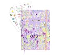 MANOA® Agenda 2026 "JACARANDA" Semana página en horizontal y hoja de notas semanal - 168 Páginas - Incluye separadores mensuales- Tamaño tipo Moleskine (CON STICKERS)