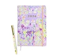 MANOA® Agenda 2026 "JACARANDA" Semana página en horizontal y hoja de notas semanal - 168 Páginas - Incluye separadores mensuales- Tamaño tipo Moleskine (CON BOLÍGRAFO)
