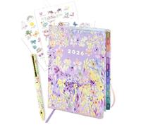 MANOA® Agenda 2026 "JACARANDA" Semana página en horizontal y hoja de notas semanal - 168 Páginas - Incluye separadores mensuales- Tamaño tipo Moleskine (CON STICKERS Y BOLÍGRAFO)