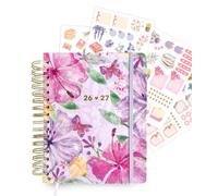 MANOA® Agenda Académica 2026-2027 Día Página (A5+) 19 x 22 cm. Agenda Escolar diaria Diseño Floral Acuarela, 394 páginas, Horario, Evaluaciones y Organización Completa del curso (CON STICKERS)