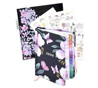 MANOA® Agenda pocket 2026 "SOFÍA" Semana vista - Medidas (B7+) 10 x 13 cm - 184 Páginas - Incluye pestañas separadoras mensuales - Opción Funda, Stickers. (Con pegatinas y bolsita)