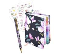 MANOA® Agenda pocket 2026 "SOFÍA" Semana vista - Medidas (B7+) 10 x 13 cm - 224 Páginas - Incluye pestañas separadoras mensuales - Opción Funda, Stickers. (Con pegatinas y Bolígrafo MANOA®)