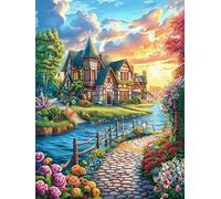 Manoir Rural Dans le Champ de Fleurs Puzzle 500 Piezas Papel Principiantes Animal Planta Agilidad Mental Actividad Hacer En Grupo Colgar Pared Detalle Cumpleaños 500 PCS