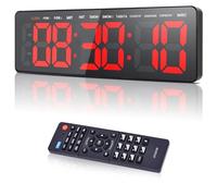 Manoive Temporizador de Gimnasio, 13.2" Grande Reloj de Pared Digital Temporizador de Intervalo LED con Countdown & Up Cronómetro, Brillo & Volumen Ajustable, Gym Timer con Control Remoto para Casa