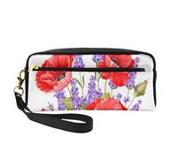 Manojo de Lavanda y Amapola, Bolsa de Maquillaje Bolsa de cosméticos Bolsa de Aseo de Viaje portátil Estuche de Cuero para Mujeres y niñas