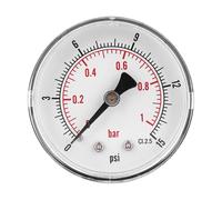 Manómetro de esfera de 50 mm |Conexión trasera 1/4 BSPT para neumática/agua/aceite/gas |Construcción de latón con ventana transparente. (0-15psi 0-1bar)