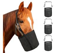 MANON ROSA Bolsa de alimentación para caballos de 3 piezas: alta resistencia, correa ajustable, parte inferior impermeable, diseño de malla transpirable, alimentación de bozal y dispensación de granos