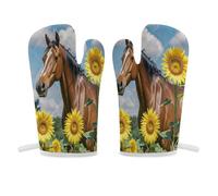 Manopla de horno con diseño de caballo y girasol, antideslizante, de alta resistencia al calor, guantes de cocina suaves y cómodos, guantes de cocina para colgar, guantes de cocina, 1 par