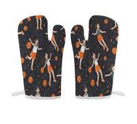 Manopla de horno con diseño de chica de baloncesto antideslizante, guantes de cocina resistentes al calor, guantes de cocina suaves y cómodos, guantes de cocina para colgar, guantes de cocina, 1 par