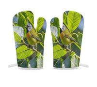 Manopla de horno con diseño de hojas verdes y pájaros, antideslizante, de alta resistencia al calor, guantes de cocina suaves y cómodos, guantes de cocina para colgar, guantes de cocina, 1 par