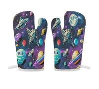 Manopla de horno con temática espacial retro, antideslizante, de alta resistencia al calor, guantes de cocina suaves y cómodos, guantes de cocina para colgar, guantes de cocina, 1 par