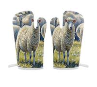 Manopla de horno de acuarela de ovejas, antideslizante, de alta resistencia al calor, guantes de cocina suaves y cómodos, guantes de cocina para colgar, guantes de cocina, 1 par