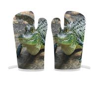 Manopla de horno de cocodrilo verde antideslizante, mini guante de horno resistente al calor, guantes de cocina suaves y cómodos, guantes de cocina para colgar, guantes de cocina, 1 par