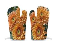 Manopla de horno de flores naranjas, antideslizante, de alta resistencia al calor, guantes de cocina, suaves y cómodos, guantes de cocina para colgar, guantes de cocina, 1 par