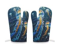 Manopla de horno de medusas de color antideslizante, guantes de cocina resistentes al calor, guantes de cocina suaves y cómodos, guantes de cocina para colgar, guantes de cocina, 1 par