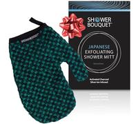 Manopla exfoliante japonesa por ramo de ducha: los iones de plata evitan las bacterias mientras que el carbón activado elimina las impurezas para limpiar profundamente la piel; 1 guante exfoliante