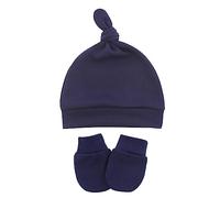 Manoplas de gorro de bebé recién nacido para niños de 0 a 6 meses, guantes de algodón sin arañazos, paquete de 3 artículos para bebés, color azul marino