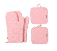 Manoplas de horno y agarraderas de ollas, juego de 4 piezas, alta resistencia al calor de 500 grados, guantes de cocina de algodón extra gruesos y largos para cocinar (12 pulgadas, rosa)..