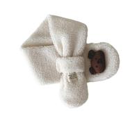 Manoplas de invierno cálidas para nieve, bufandas, diseño de oso de dibujos animados para niños, niñas, estudiantes, guantes térmicos gruesos/bufanda de animales, Bufanda blanca leche, Talla única