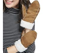 Manoplas de invierno, guantes de piel de oveja para mujer, guantes de piel de oveja para mujer, resistentes al viento, unisex, con forro cálido y suave y esponjoso, térmico de felpa para deportes al