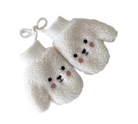 Manoplas de invierno para niños pequeños con cuerda para colgar en el cuello, guantes aislados de lana de cordero para bebés de 12 a 48 meses, diseño de oso