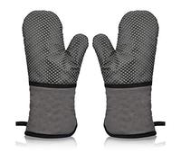 Manoplas Horno Antideslizante Guantes de Cocina Silicona Dobles,Guantes de Horno Profesional Resistentes al Calor Largo y Grueso Algodón Suave Oven Gloves para Cocina Horneando Barbacoa 1 Par (Gris)