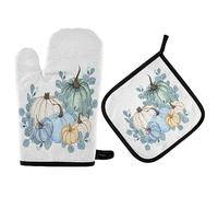 Manoplas Horno Calabaza Azul De Acción De Gracias Juego De 2 Guantes Cocina con Ganchos Resistentes Calor Guante Cocina para Cocinar Microondas