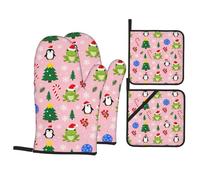 Manoplas Horno Y Almohadillas Aislantes Bolas De Árbol De Navidad con Forma De Rana Verde Y Copo De Nieve Juego De 4 Antideslizantes Agarraderas para Horno Agarradores para Pizza Asar