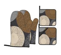 Manoplas Horno Y Almohadillas Aislantes Círculos Minimalistas Marrones Y Grises Almacenable Guantes Horno Cocina Flexible Almohadillas Aislantes para Asar Parrilla Juego De 4