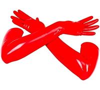 Manoplas Largas De Goma De Látex Para Mujer Guantes Con Dedos,Rojo,Pequeño