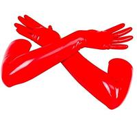 Manoplas Largas De Goma De Látex Para Mujer Guantes Con Dedos,Rojo,X-Pequeño