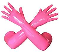 Manoplas Largas De Goma De Látex Para Mujer Guantes Con Dedos,Rosa,X-Pequeño