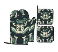 Manoplas para Horno Rana Grosor Agarraderas para Ollas Flexible Guantes Barbacoa para Asar Airfryer Juego De 4