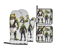 Manoplas para Horno Rey Rana Grosor Guantes De Horno Transpirable Guantes Cocina Al Calor para Parrilla Cocinar Juego De 4