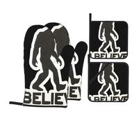 Manoplas para Horno Y Agarraderas Yo Creo En Bigfoot Almacenable Guantes para Horno Grosor Guantes De Cocina para Cocinar Barbacoa Juego De 4