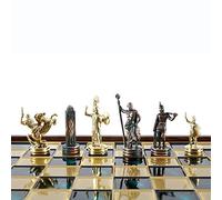 Manopoulos Greek Mythology Chess Set - Brass&Green - Wooden Case Green Board