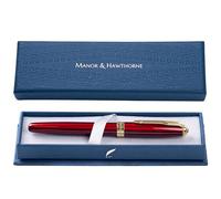 Manor & Hawthorne Pluma estilográfica personalizada, caja de regalo grabada, tinta suave y recargable, regalo para negocios, profesionales, aniversarios y momentos especiales, color rojo