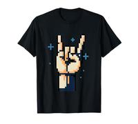 Manos de cuerno Pixel Rock - Gesto de metal retro de 8 bits Camiseta