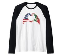 Manos Formando Corazón Medio Americano Medio Mexicano USA México Camiseta Manga Raglan