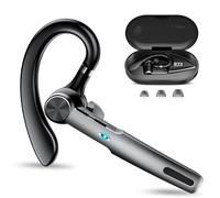 Manos Libres Auricular Bluetooth V5.3 con ENC Micrófono, 2025 Pinganillo Bluetooth Movil, Carcasa de Carga LED, 60H Hablar Auricular Inalámbrico Bluetooth con Ganchos para Negocios/Oficina, Negro