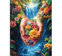 Manos sosteniendo Flores Frente a una Cascada Puzzle 500 Piezas Obra De Arte Familiar Rompecabezas 3D para Hombres Y Mujeres Juguete Educativo Desafío Intelectual 500 PCS