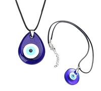 Manqyi 2 Piezas Collar Ojo Turco, Collar Mal de Ojo de Cristal Azul, Colgante de Ojo de Cristal Azul Turco, Collar con Colgante de Mal de Ojo, Collar con Colgante de Ojo para Mujeres y Hombres